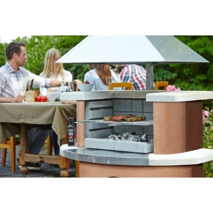 Buschbeck Grillkamin Kampen Terracotta-Weiß Mit Edelstahlhaube – Bild 2