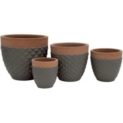 Keramik Übertopf Diamond Rund Taupe 45 Cm X 45 Cm X 41 Cm